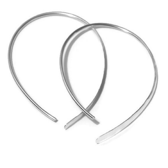 925 Sterling Silver Hammered Front Threader Open Hoop Earrings 1.25” Mid Size - Picture 3 of 7